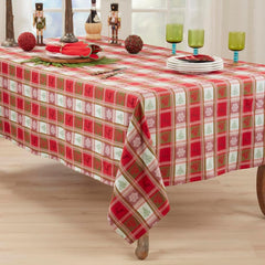 Fennco Styles Holiday Plaid Jacquard Cotton Tablecloth 63" X 84" - Red Christmas Table Cover for Winter Festivals, Family Gathering, Banquets, and Special Occasions