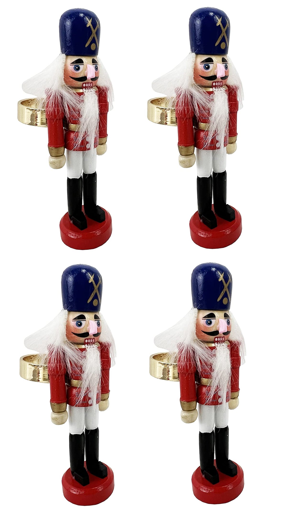 Fennco Styles Handmade Wooden Nutcracker Decorative Napkin Rings, Set of 4 - Festive Soldier Napkin Holders for Dining Table, Christmas, Holidays Décor and Special Occasions