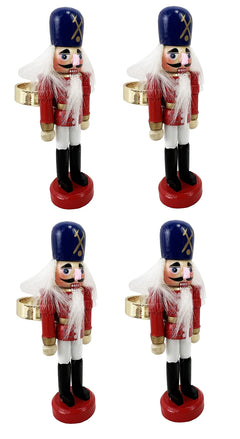 Fennco Styles Handmade Wooden Nutcracker Decorative Napkin Rings, Set of 4 - Festive Soldier Napkin Holders for Dining Table, Christmas, Holidays Décor and Special Occasions