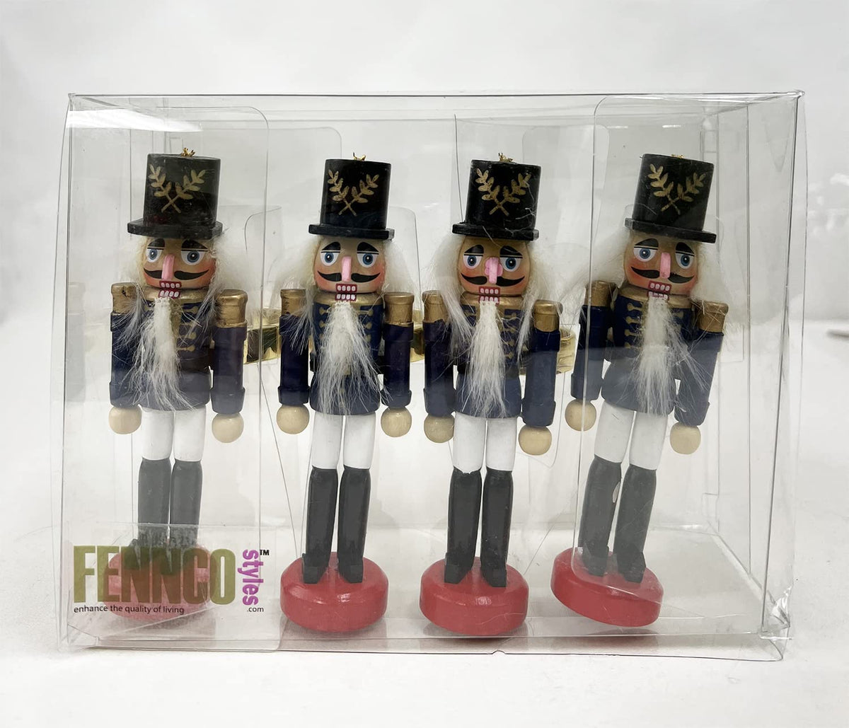 Fennco Styles Handmade Wooden Nutcracker Decorative Napkin Rings, Set of 4 - Festive Soldier Napkin Holders for Dining Table, Christmas, Holidays Décor and Special Occasions