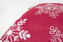 Fennco Styles Embroidered White Snowflake Christmas Decorative Throw Pillow Cover 18 x 18 Inch - Red Pillow Case for Holiday Décor, Couch, Living Room and Bedroom Décor