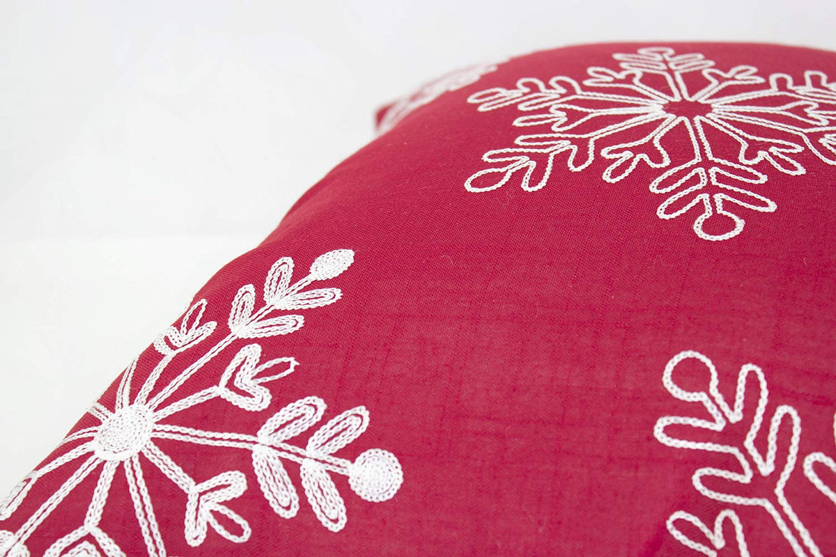 Fennco Styles Embroidered White Snowflake Christmas Tablecloth - Red Table Cover for Holiday Décor, Dinner Party, Banquets and Special Occasion