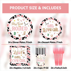 JOYHAPISTAR First Rodeo Birthday Party Supplies Set 120PCS Pink Rustic