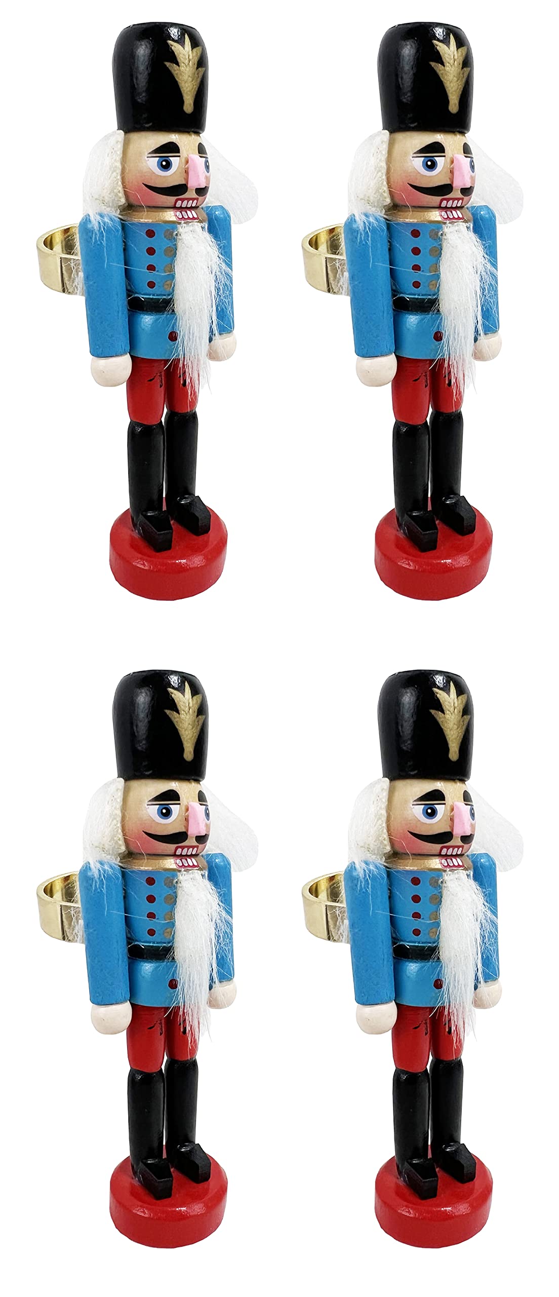 Fennco Styles Handmade Wooden Nutcracker Decorative Napkin Rings, Set of 4 - Festive Soldier Napkin Holders for Dining Table, Christmas, Holidays Décor and Special Occasions