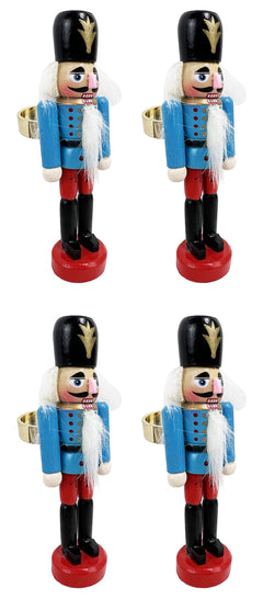 Fennco Styles Handmade Wooden Nutcracker Decorative Napkin Rings, Set of 4 - Festive Soldier Napkin Holders for Dining Table, Christmas, Holidays Décor and Special Occasions