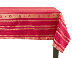 Fennco Styles Holiday Metallic Snowflake Printed Tablecloth 70" W x 70" L - Red Woven Table Cover for Home Décor, Banquet, Family Gathering, Christmas, Special Occasion (20"X20" Napkin, Set of 4)