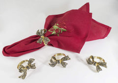 Fennco Styles Stunning Crystal Bowknot Gold-Plated Napkin Rings Wedding Holiday Table Decoration - Set of 4
