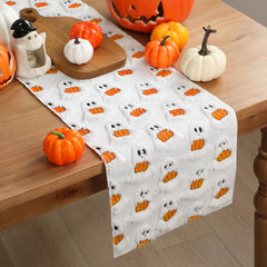 Frienda Fall Ghost Pumpkin Table Runner Ivory Plush 13x72 Inch