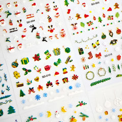 Namrec Christmas Nail Stickers 5D Embossed Santa Snowflake Colorful 2 Sheets