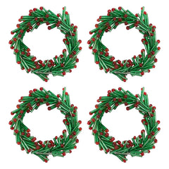 Fennco Styles Hand Beaded Christmas Wreath Design Decorative Napkin Rings, Set of 4 - Green Glass Beads Napkin Holders for Home, Dining Table, Banquets, Holiday Décor and Special Occasion