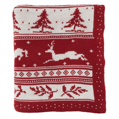 Fennco Styles Reversible Christmas Design Knitted Throw Blanket 50" W x 60" L – Red Blanket for Bed, Couch, Sofa, Home Décor, Ideas