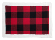 Fennco Styles Holiday Buffalo Plaid Red and Black with White Faux Fur Border Design Table Runner 16" W x 72" L