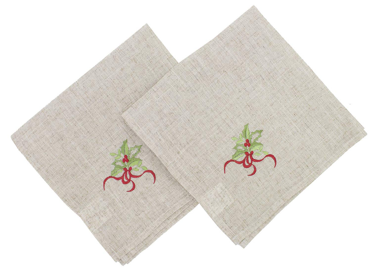 Fennco Styles Embroidered Holly Christmas Tree Double-Layer Holiday Tablecloth