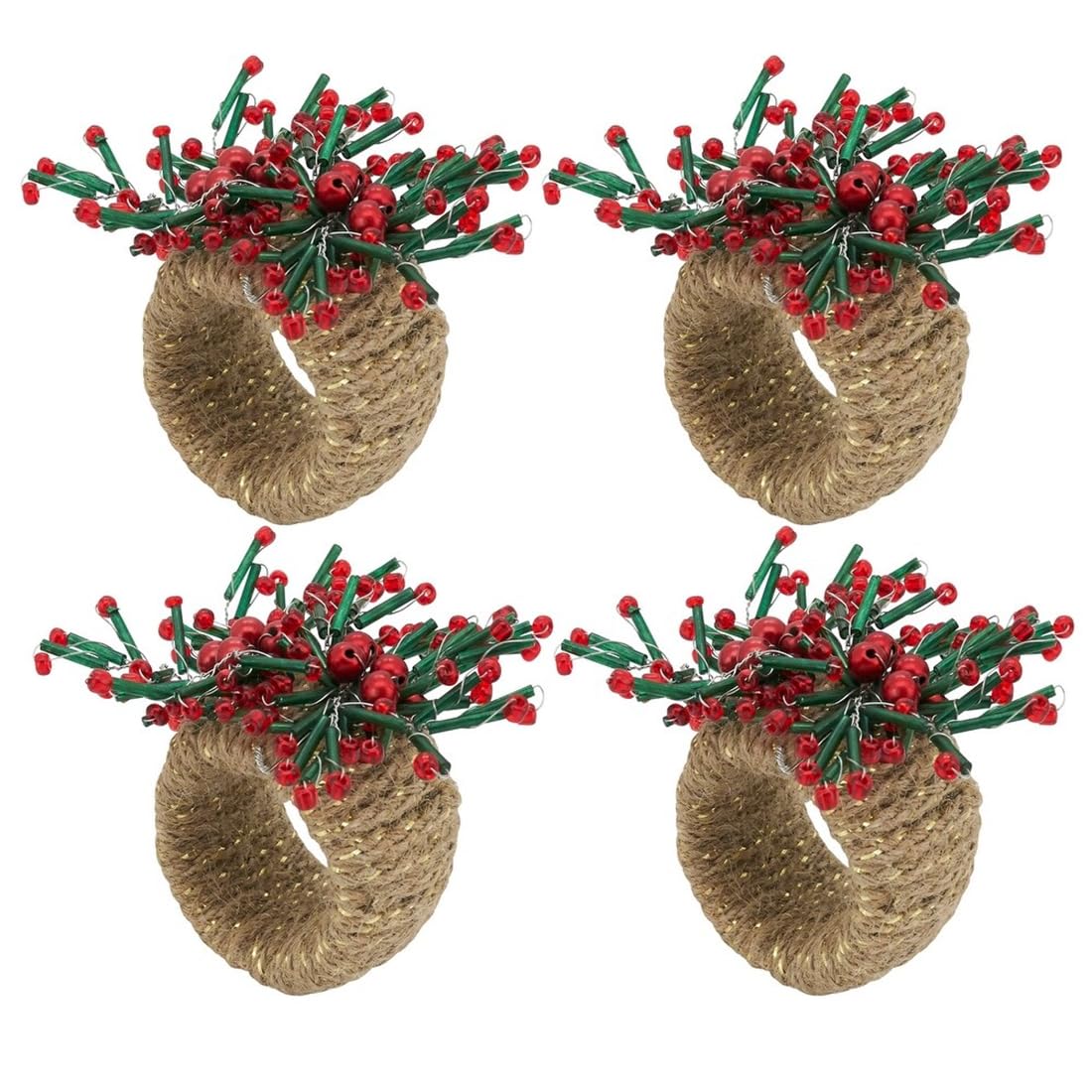 Fennco Styles Delicate Beaded Holiday Napkin Rings, Set of 4 - Multicolored Glass Beads Napkin Holders for Dining Table, Banquet, Family Gathering, Christmas Décor and Special Occasion