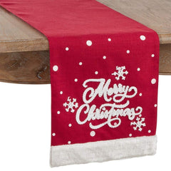 Fennco Styles Embroidered Merry Christmas Snowflake Table Runner 13 x 72 Inch - Red Table Cover for Home Décor, Banquets, Holiday Gathering and Special Events
