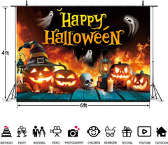 Happy Halloween Backdrop Ghost Pumpkin Flame Haunted House Party Banner 6x4FT