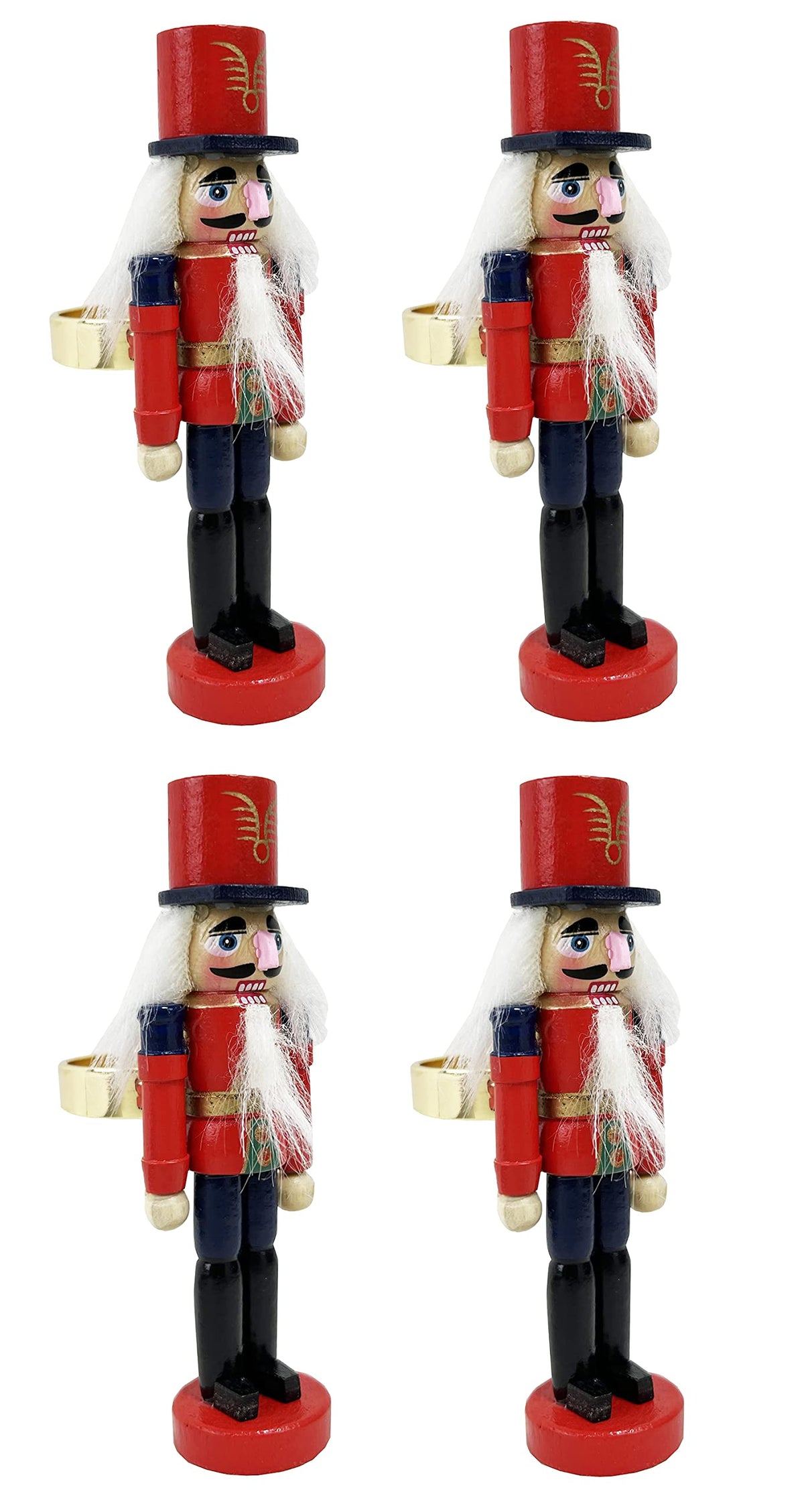 Fennco Styles Handmade Wooden Nutcracker Decorative Napkin Rings, Set of 4 - Festive Soldier Napkin Holders for Dining Table, Christmas, Holidays Décor and Special Occasions