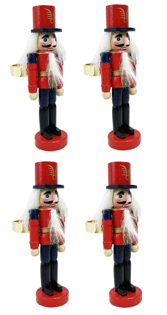 Fennco Styles Handmade Wooden Nutcracker Decorative Napkin Rings, Set of 4 - Festive Soldier Napkin Holders for Dining Table, Christmas, Holidays Décor and Special Occasions