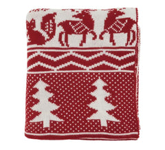 Fennco Styles Reversible Christmas Design Knitted Throw Blanket 50" W x 60" L – Red Blanket for Bed, Couch, Sofa, Home Décor, Ideas