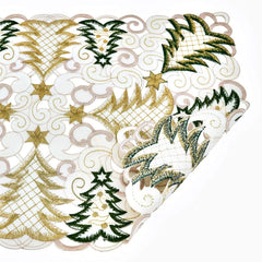 Fennco Styles Embroidered Christmas Tree Cutwork Tablecloths