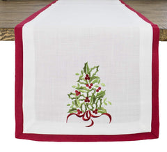 Fennco Styles Embroidered Holly Christmas Tree Double-Layer Holiday Tablecloth