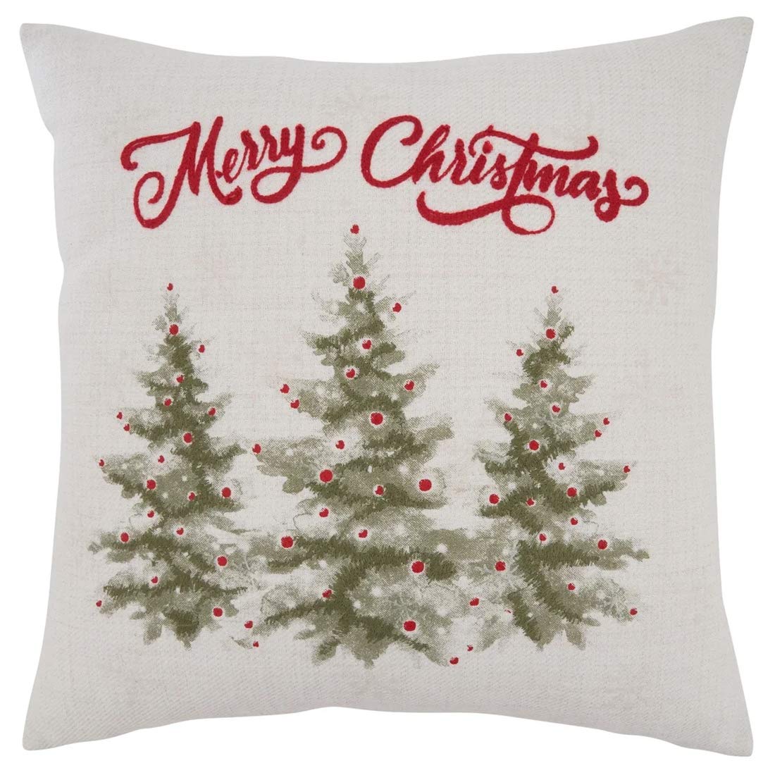 Fennco Styles Merry Christmas Holiday Trees Decorative Throw Pillow 18" W x 18" L - Natural Festive Cushion for Home, Couch, Office, Living Room, Christmas and Holiday Décor