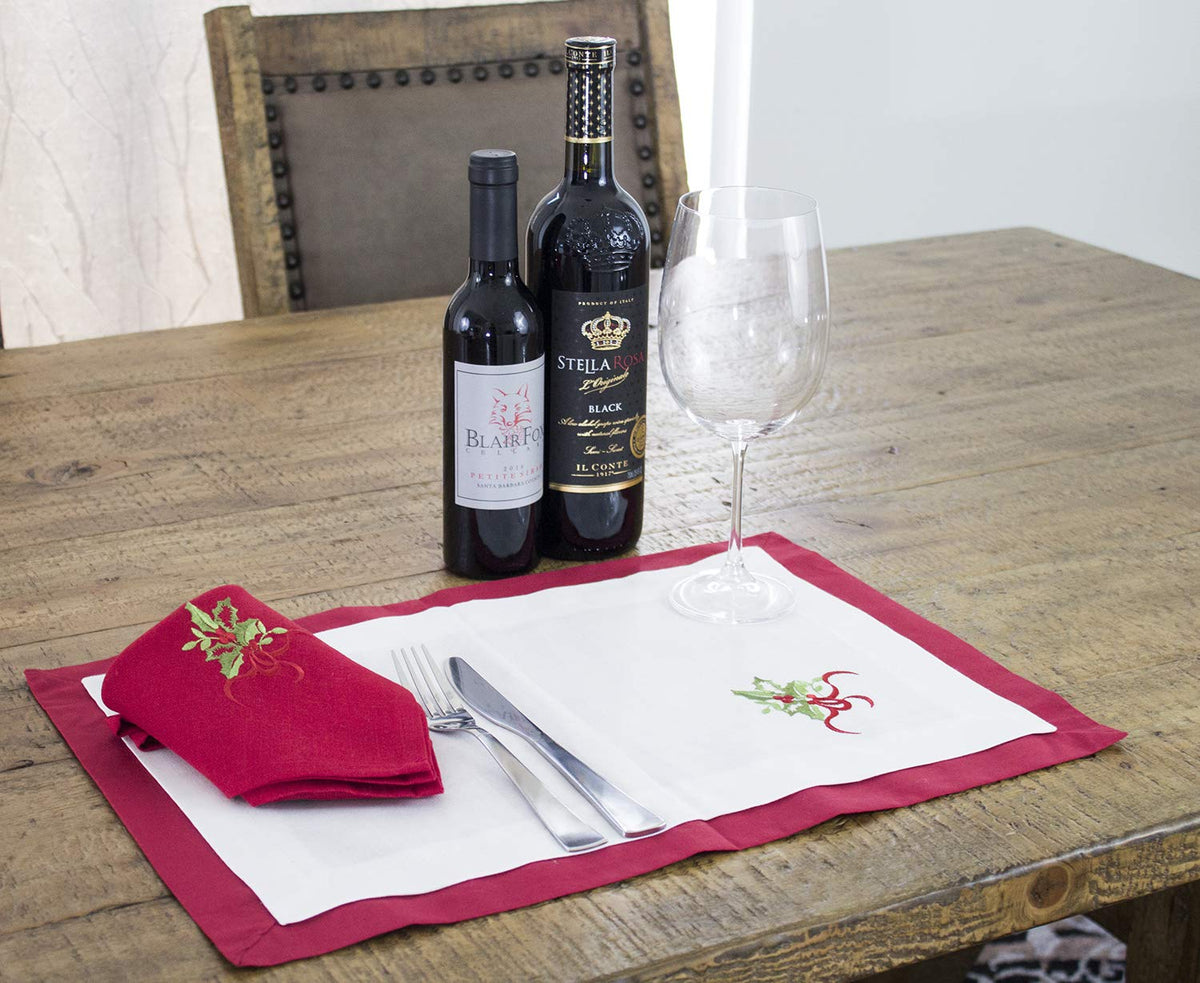 Fennco Styles Embroidered Holly Christmas Tree Double-Layer Holiday Tablecloth