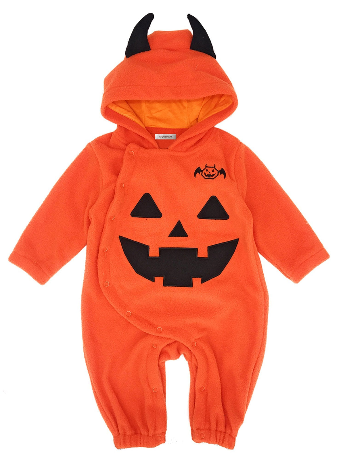stylesilove Halloween Unisex Toddler Baby Boys Girls Orange Fleece Pumpkin Hooded Long Sleeve Romper