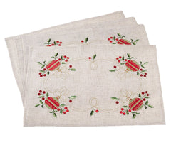 Fennco Styles Embroidered Ornament Design Christmas Holiday Linen Blend Tablecloth