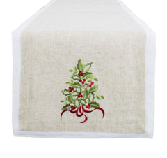 Fennco Styles Embroidered Holly Christmas Tree Double-Layer Holiday Tablecloth