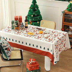 Fennco Styles Santa & Tree Holiday Design Tablecloth 56" W X71 L - Red Christmas Print Festive Table Cover for Christmas Décor, Dining Room, Banquet, Family Gathering and Special Events