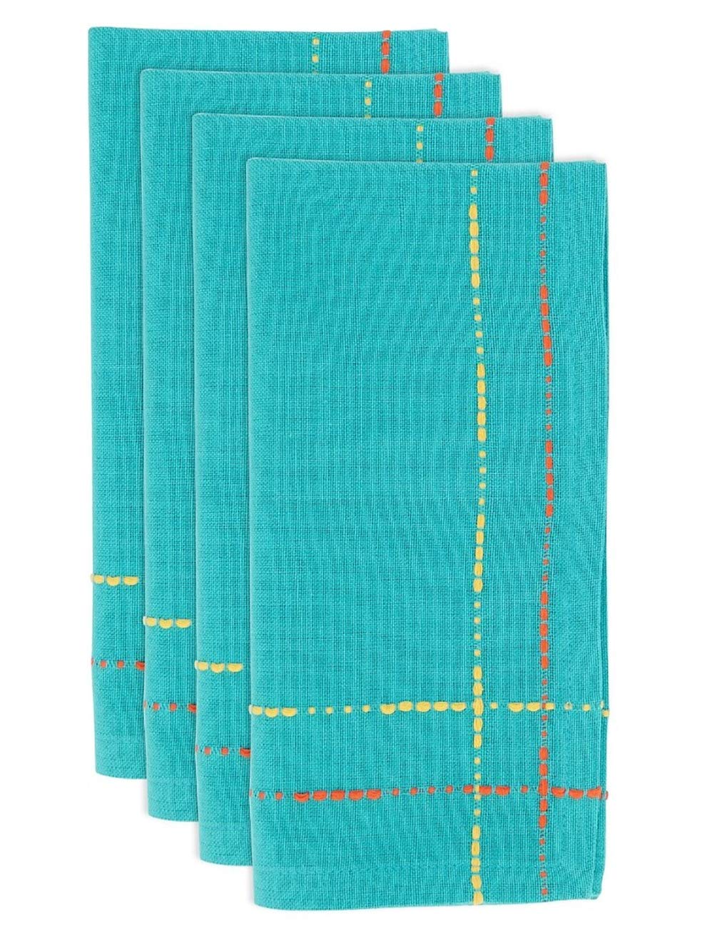 Fennco Styles Dobby Border Woven Cotton Cloth Napkins 18" W x 18" L, Set of 4 - Turquoise Dinner Napkins for Dining Table Décor, Family Gathering, Banquets, and Special Events
