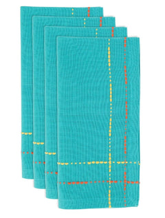 Fennco Styles Dobby Border Woven Cotton Cloth Napkins 18" W x 18" L, Set of 4 - Turquoise Dinner Napkins for Dining Table Décor, Family Gathering, Banquets, and Special Events