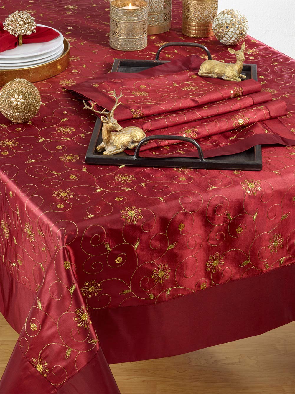 Fennco Styles Elegant Sequined & Embroidered Christmas Tablecloth