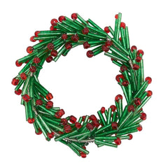 Fennco Styles Hand Beaded Christmas Wreath Design Decorative Napkin Rings, Set of 4 - Green Glass Beads Napkin Holders for Home, Dining Table, Banquets, Holiday Décor and Special Occasion
