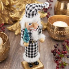 Fennco Styles Handmade Wood Creative Christmas Figurine - Black Buffalo Plaid Nutcracker for Christmas Décor, Holiday, Home, Tabletop and Kids Room Decorations