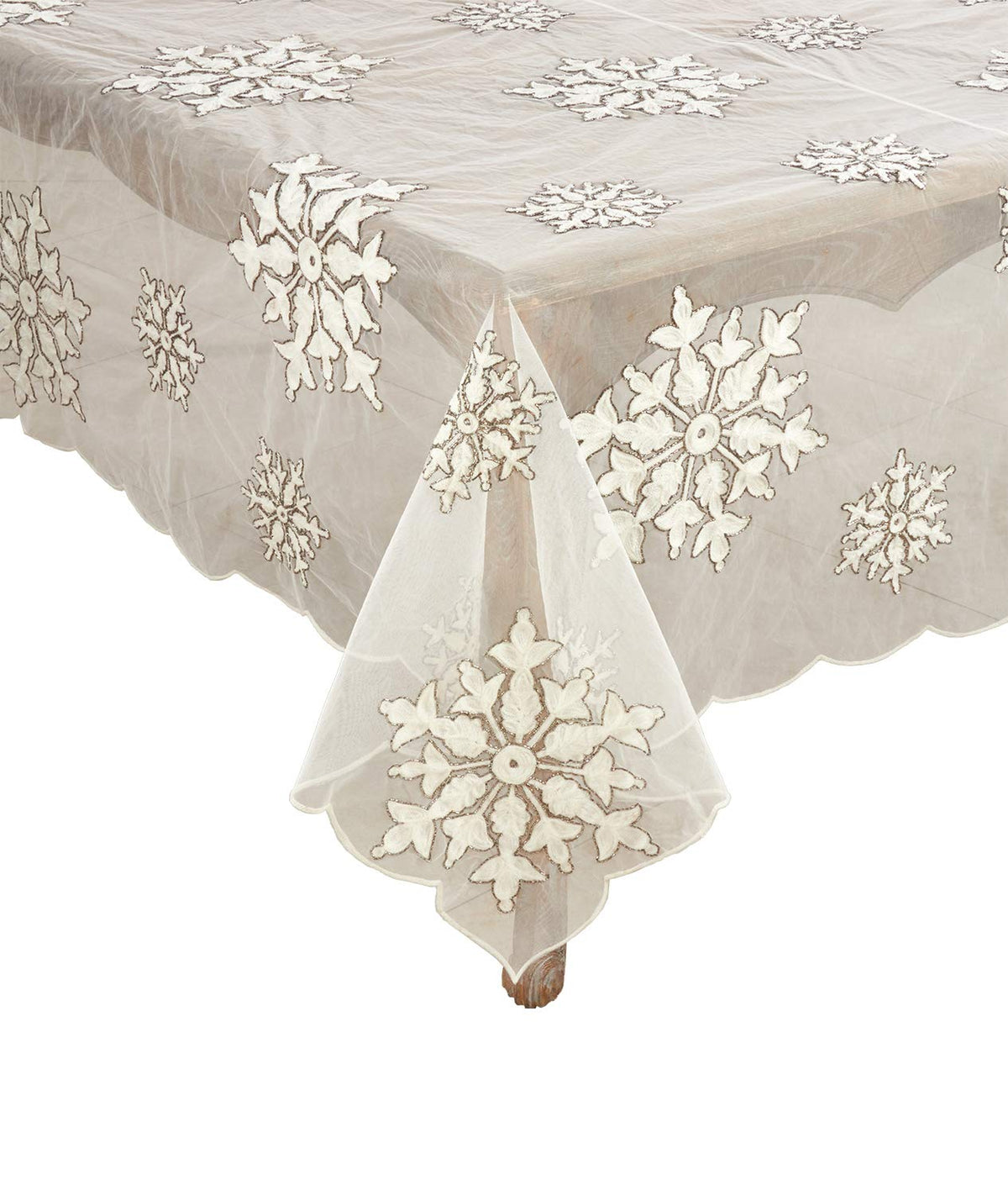 Fennco Styles Du Froid Collection Christmas Embroidery Beaded Snowflake 54 x 54 Inch Tablecloth – Red Table Cover for Holiday Dinner, Family Gathering, Special Events, Home Décor