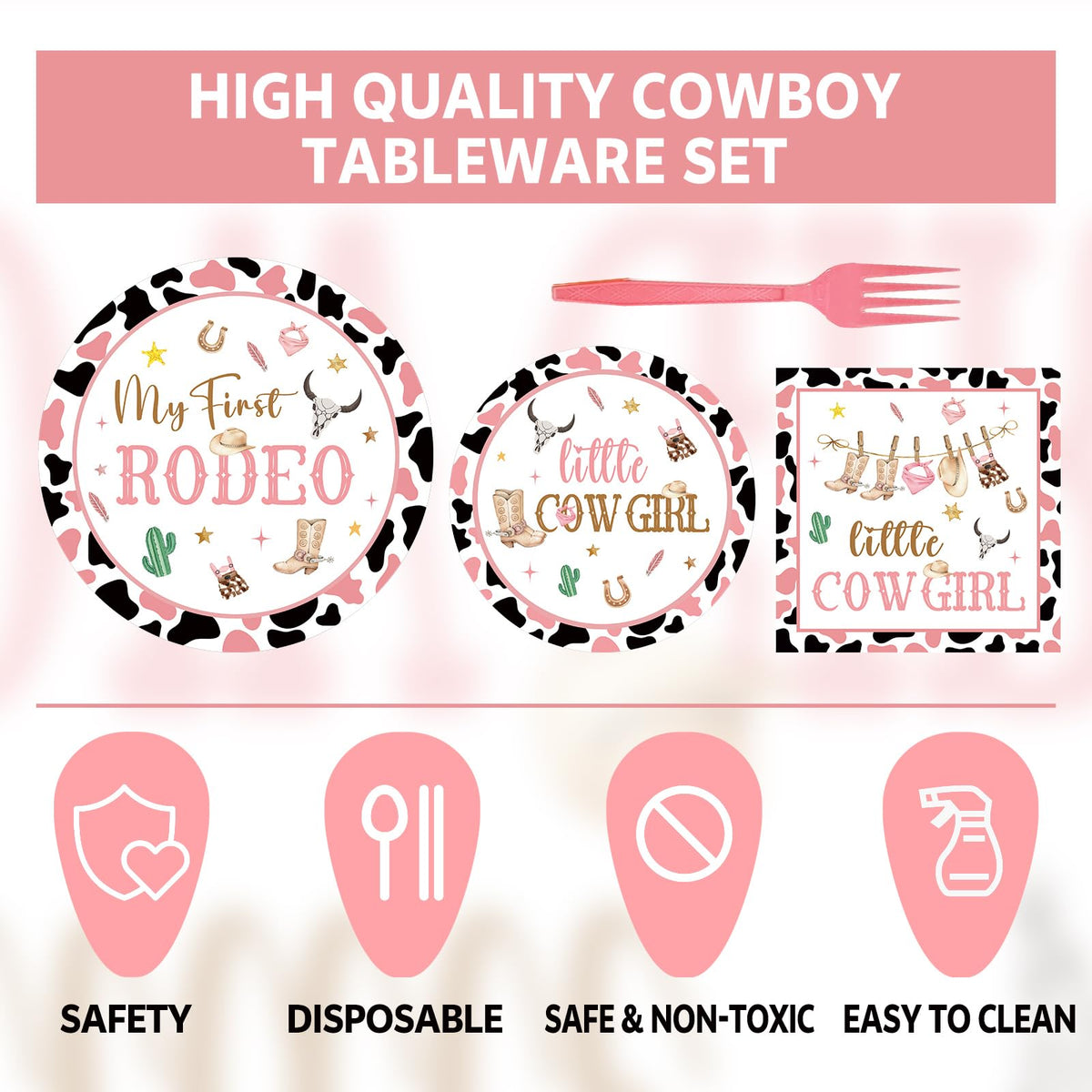 JOYHAPISTAR First Rodeo Birthday Party Supplies Set 120PCS Pink Rustic