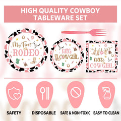 JOYHAPISTAR First Rodeo Birthday Party Supplies Set 120PCS Pink Rustic