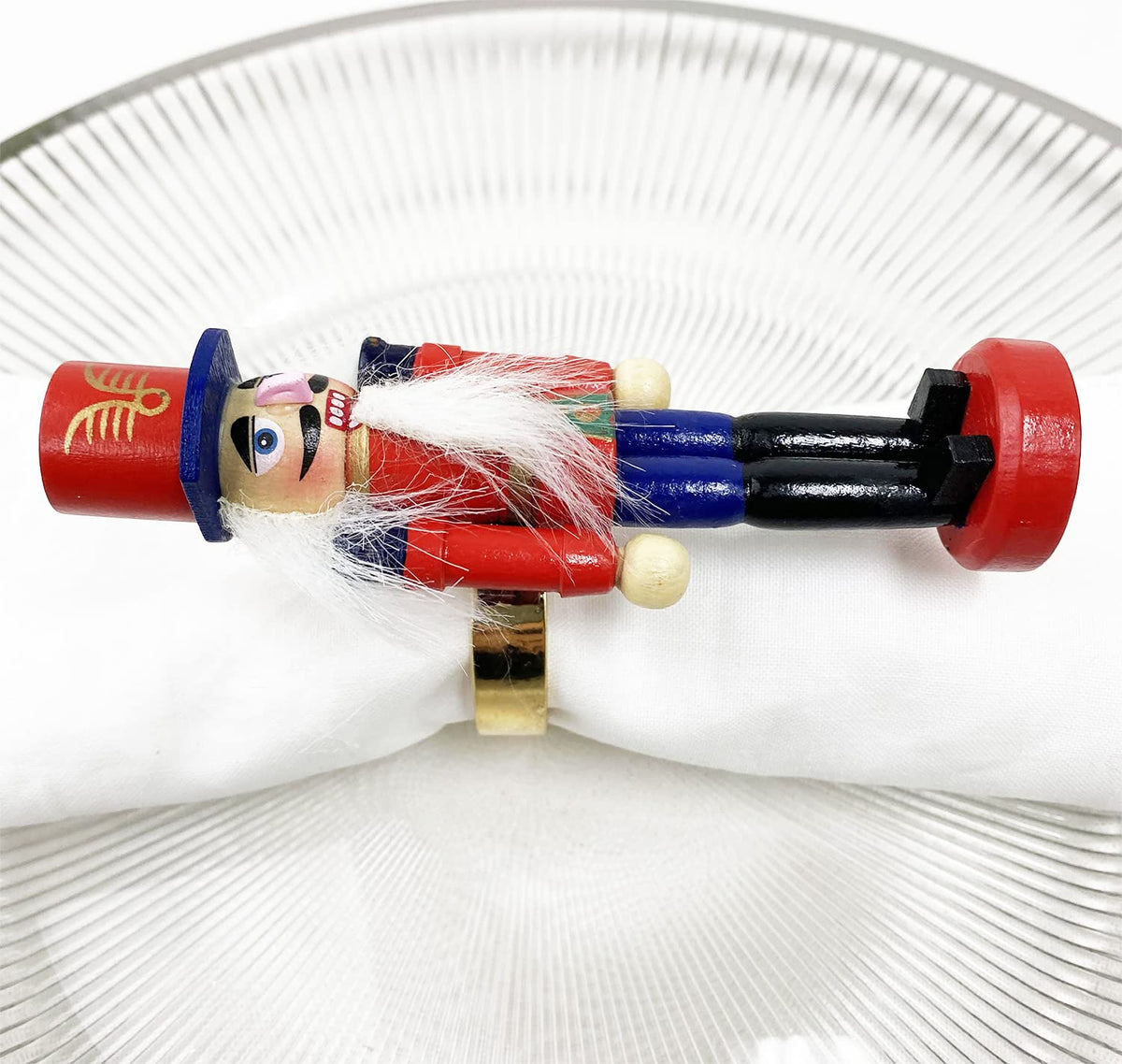 Fennco Styles Handmade Wooden Nutcracker Decorative Napkin Rings, Set of 4 - Festive Soldier Napkin Holders for Dining Table, Christmas, Holidays Décor and Special Occasions
