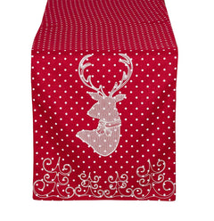 Fennco Styles Holiday Reindeer Polka Dot Design Red Table Runner, 16"x70" Rectangular