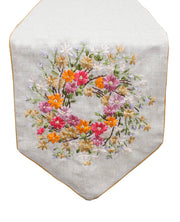 Fennco Styles Handmade Ribbon Embroidery Flower Decorative Linen Table Runner 13 x 72 Inch