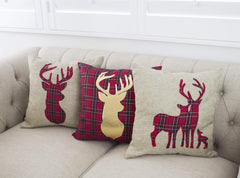 Fennco Styles Holiday Tartan Plaid Deer Christmas Decorative Throw Pillow Cover