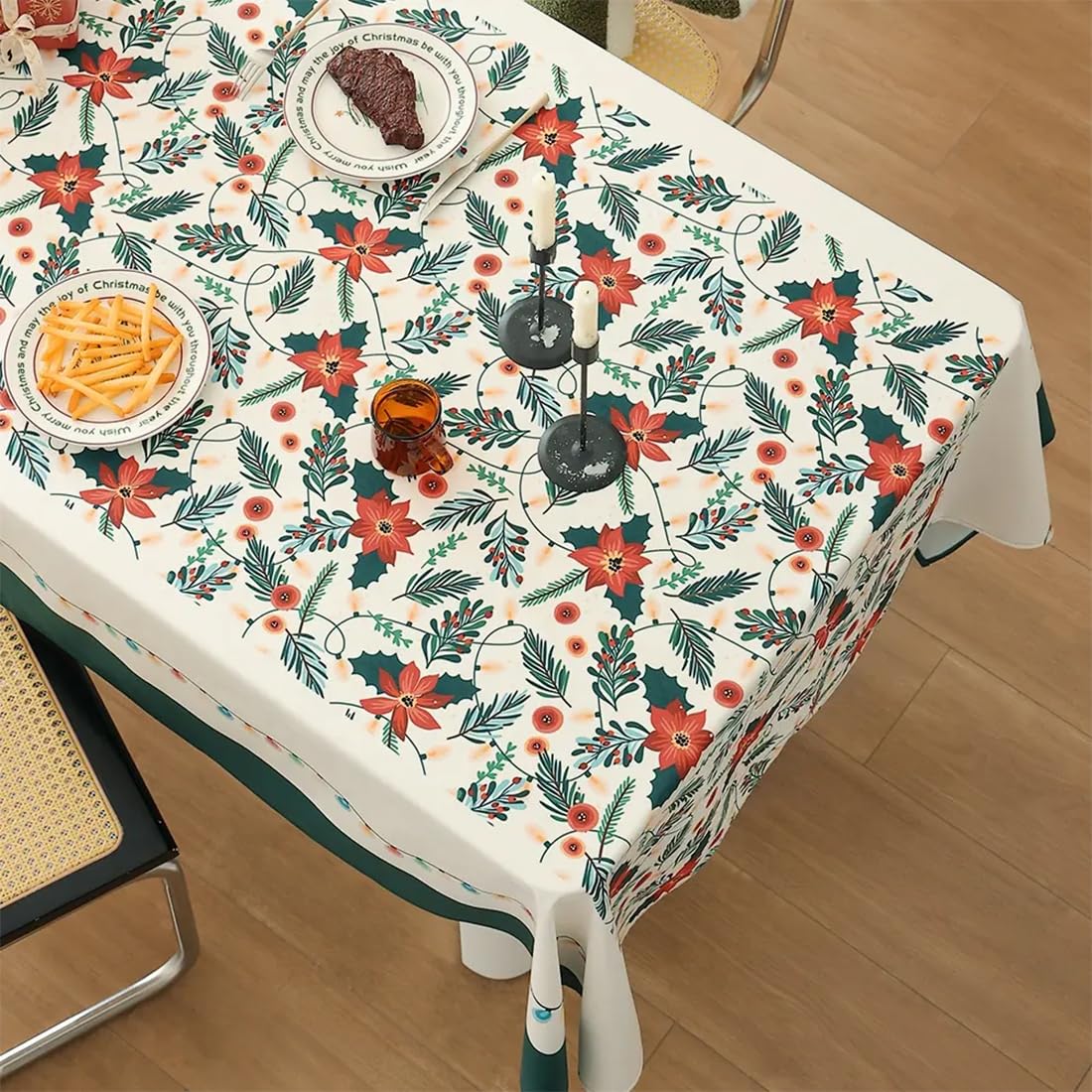 Fennco Styles Santa & Tree Holiday Design Tablecloth 56" W X71 L - Red Christmas Print Festive Table Cover for Christmas Décor, Dining Room, Banquet, Family Gathering and Special Events