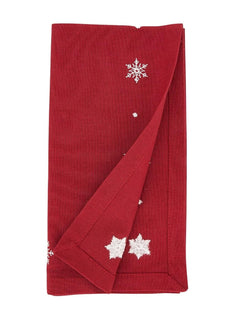 Fennco Styles White Embroidered Snowflake Christmas Table Runner 16" W x 72" L - Red Cotton Table Cover for Winter Holidays, Home Décor and Family Gatherings