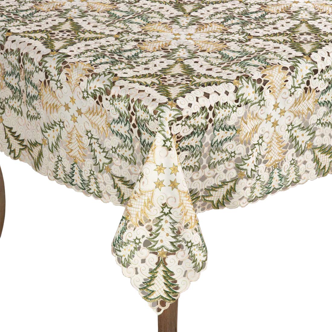 Fennco Styles Embroidered Christmas Tree Cutwork Tablecloths