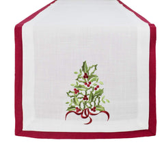 Fennco Styles Embroidered Holly Christmas Tree Double-Layer Holiday Tablecloth