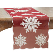 Fennco Styles Du Froid Collection Christmas Embroidery Beaded Snowflake 54 x 54 Inch Tablecloth – Red Table Cover for Holiday Dinner, Family Gathering, Special Events, Home Décor