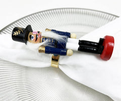 Fennco Styles Handmade Wooden Nutcracker Decorative Napkin Rings, Set of 4 - Festive Soldier Napkin Holders for Dining Table, Christmas, Holidays Décor and Special Occasions