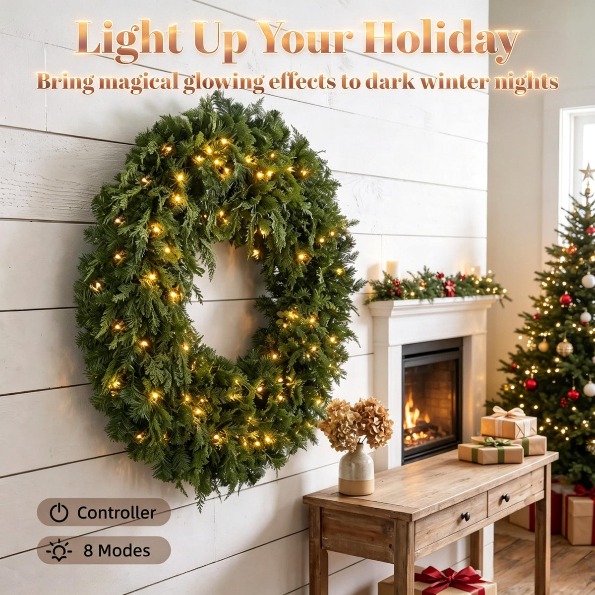 36-Inch Pre-Lit Crestwood Spruce Artificial Christmas Wreath with LED Lights - Green